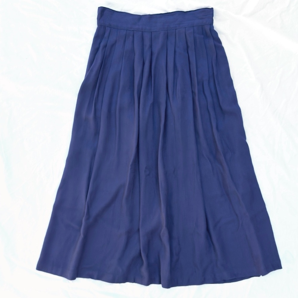 Vintage 80s Le Jupe Blue Pleats A-Line Retro Indie Academia Side Pockets Skirt